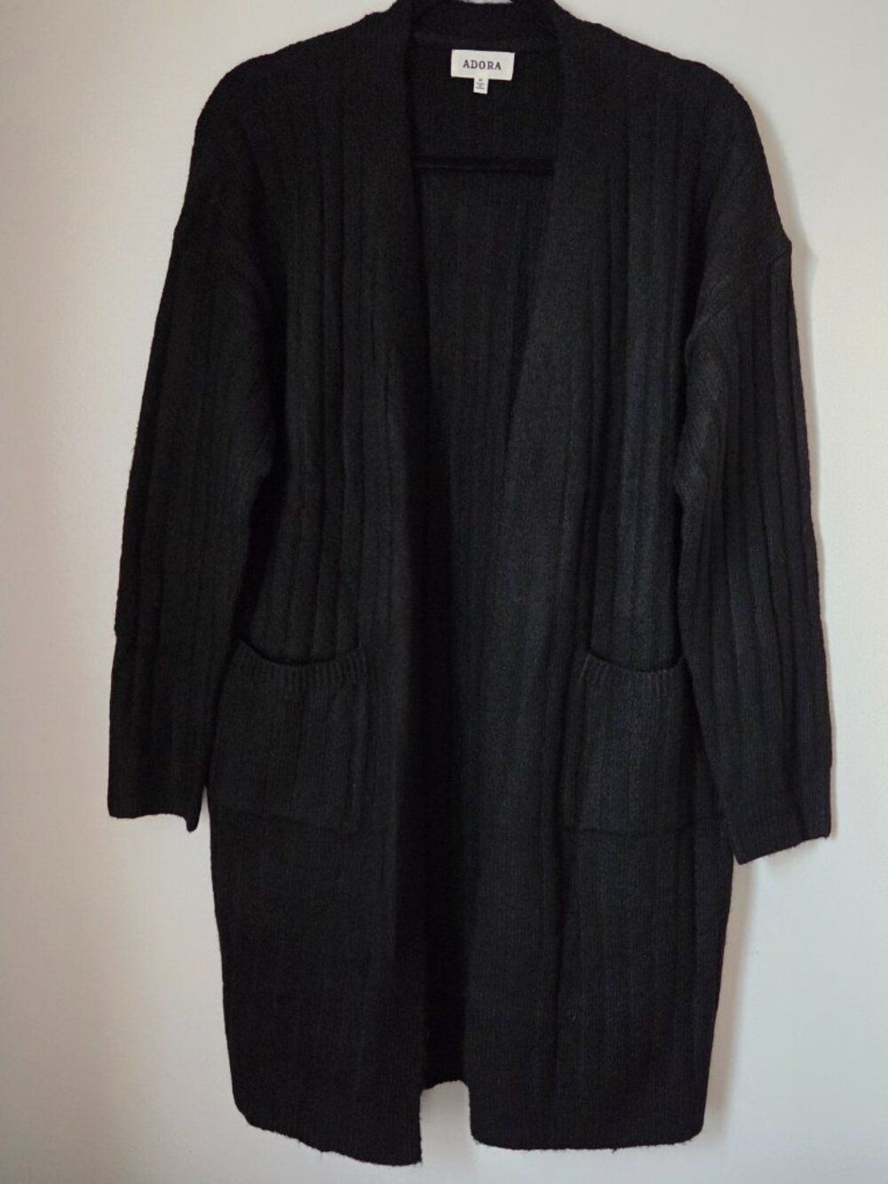 EUC LIKE NEW ADORA BLACK RIBBED SOFT OPEN LONG CARDIGAN SIZE M - Picture 2 of 16